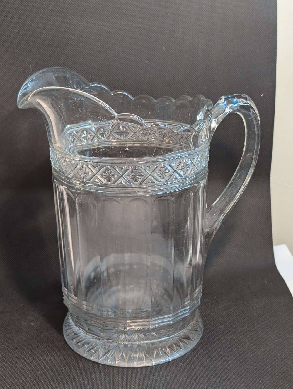 Glass Pitcher, Indiana Glass Star Band, Milk, Cream, Syrup, Honey, Vintage.
